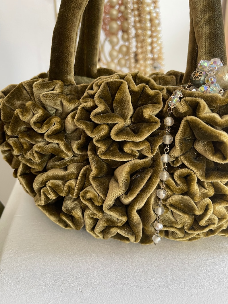 Wearable Art, Luxurious Velvet Purse Made in Plush Olive Green Velvet, Velvet Purses, Green