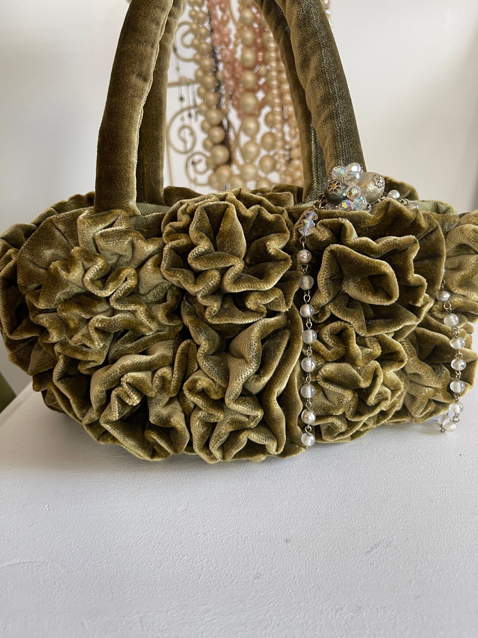 Wearable Art, Luxurious Velvet Purse Made in Plush Olive Green Velvet, Velvet Purses, Green