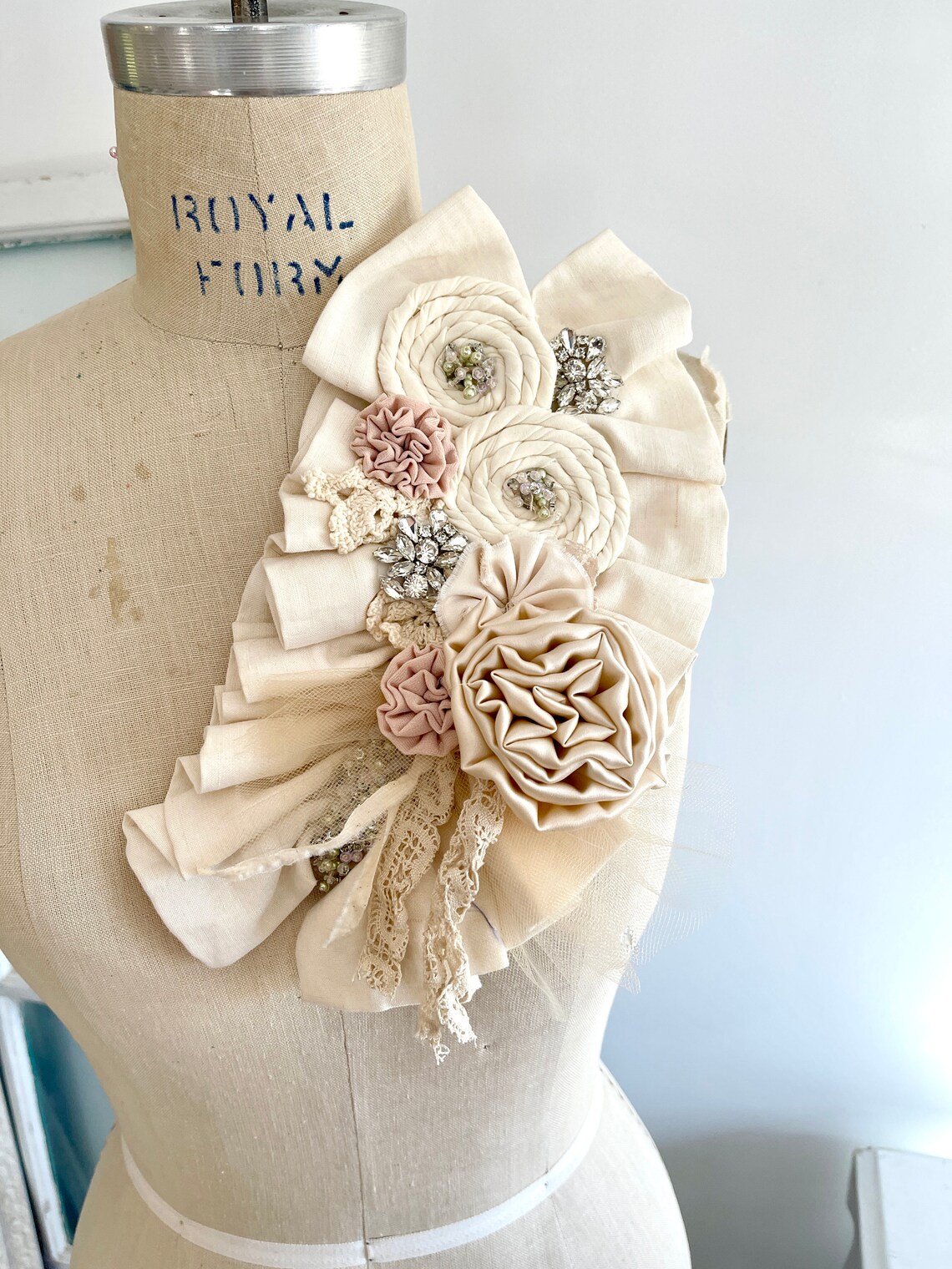 Flower Applique Extra Large Fabric Flower Applique Creame Etsy