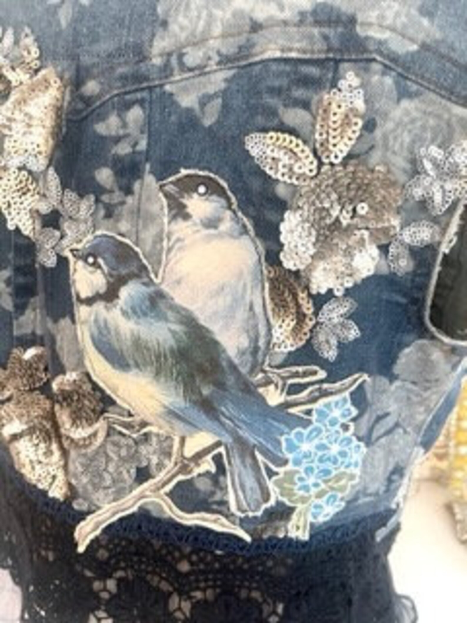 Floral Denim Vest - Blue