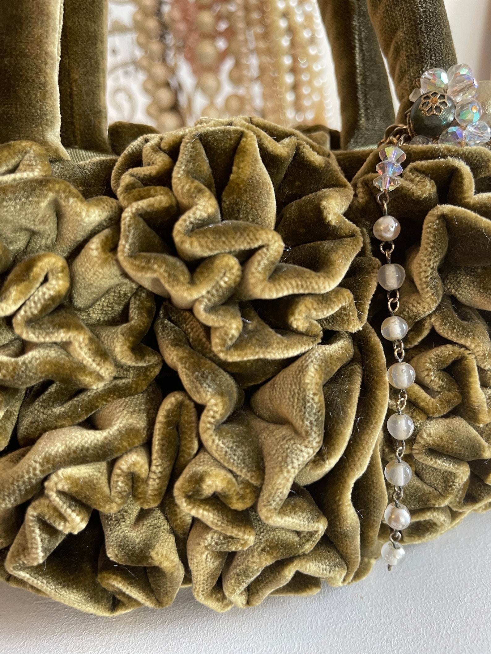 Wearable Art, Luxurious Velvet Purse Made in Plush Olive Green Velvet, Velvet Purses, Green