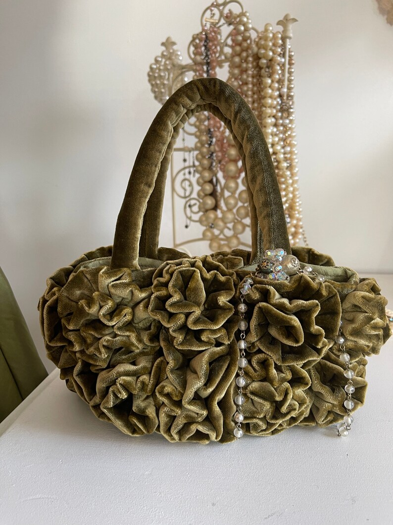 Wearable Art, Luxurious Velvet Purse Made in Plush Olive Green Velvet, Velvet Purses, Green