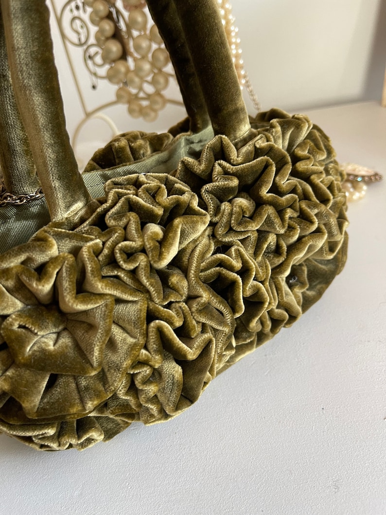 Wearable Art, Luxurious Velvet Purse Made in Plush Olive Green Velvet, Velvet Purses, Green