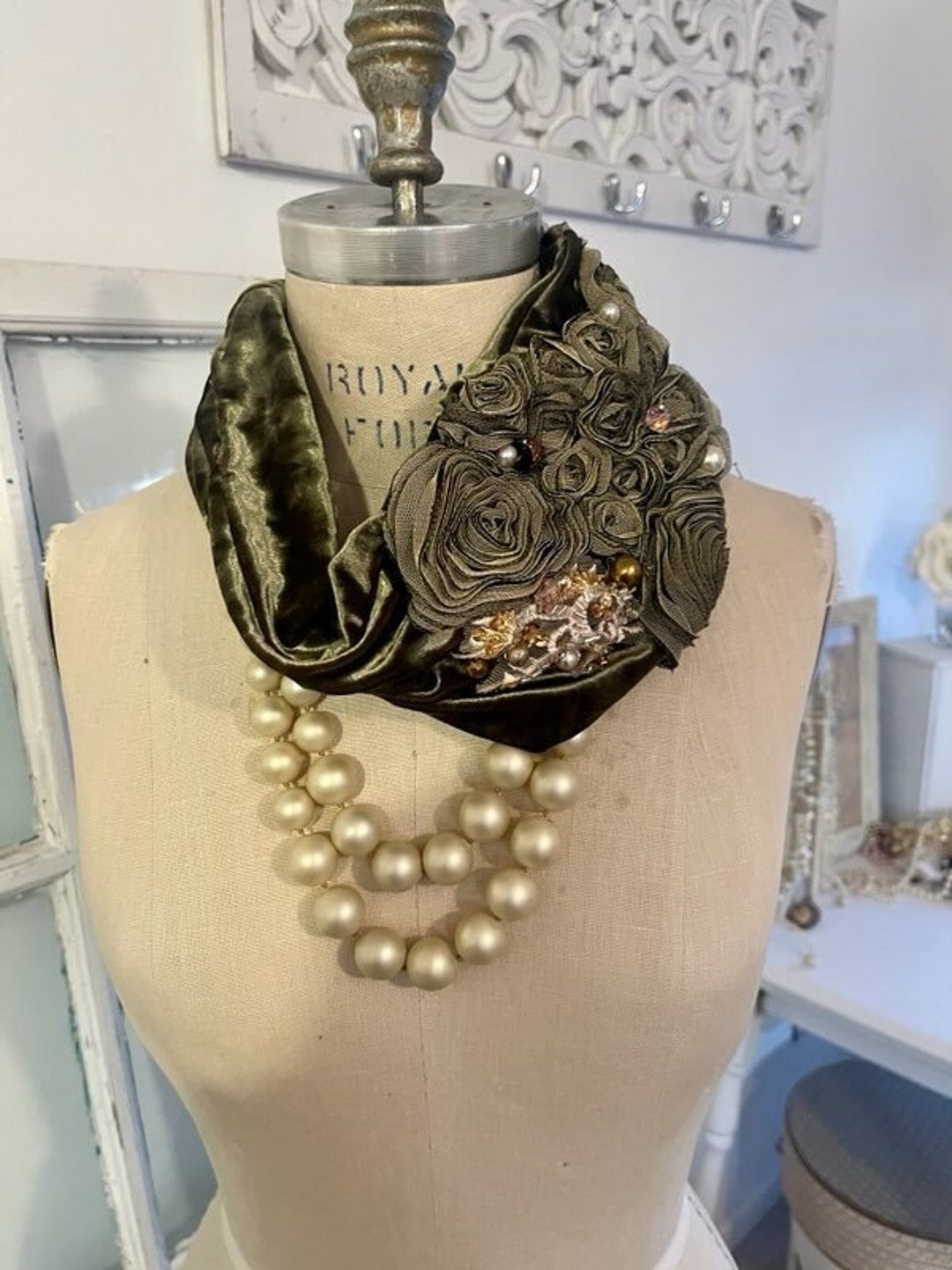 SOLD Olive Green Neck Scarf Olive Green Crushed Velvet Scarf - Etsy