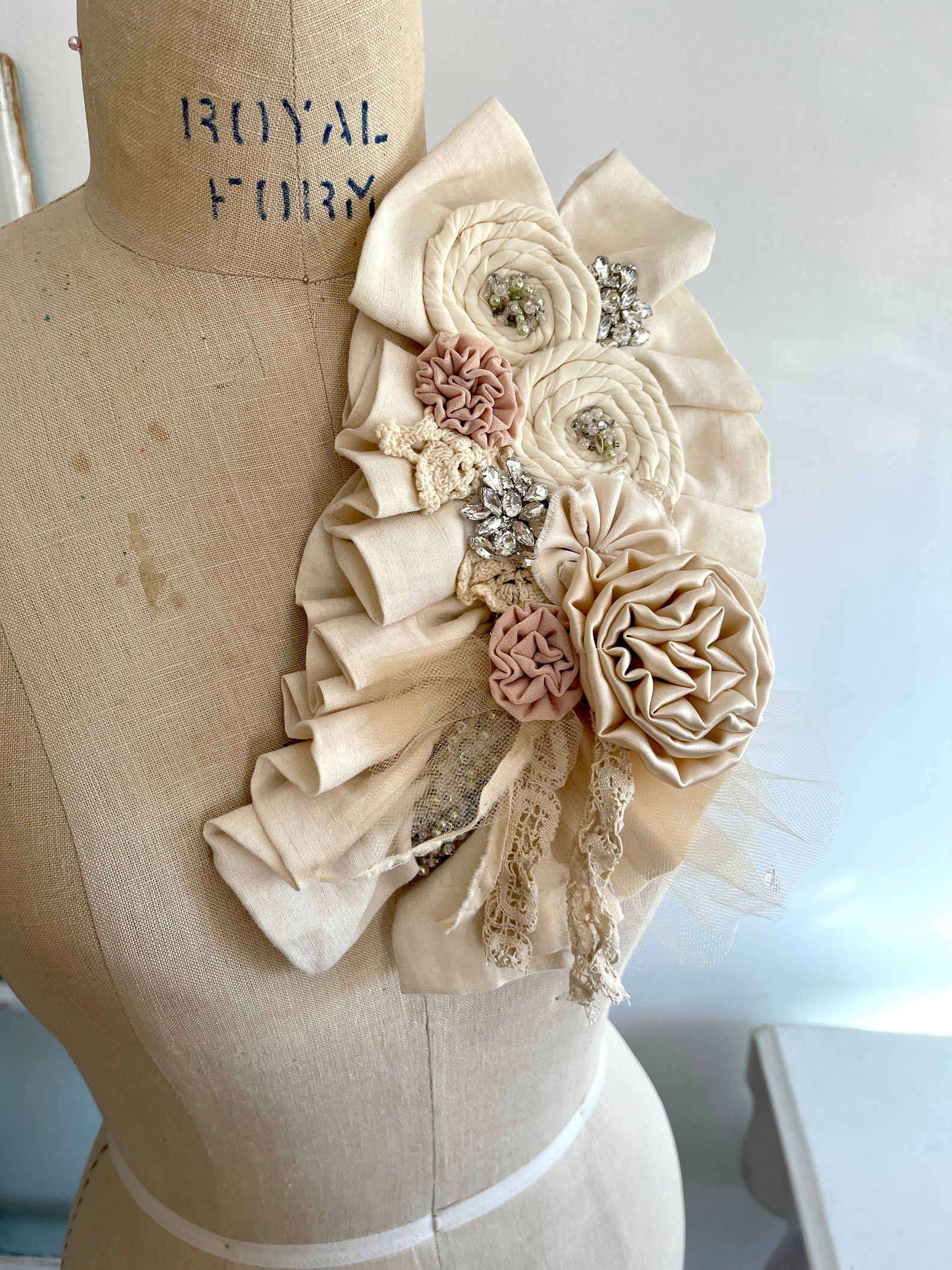 Flower Applique Extra Large Fabric Flower Applique Creame Etsy