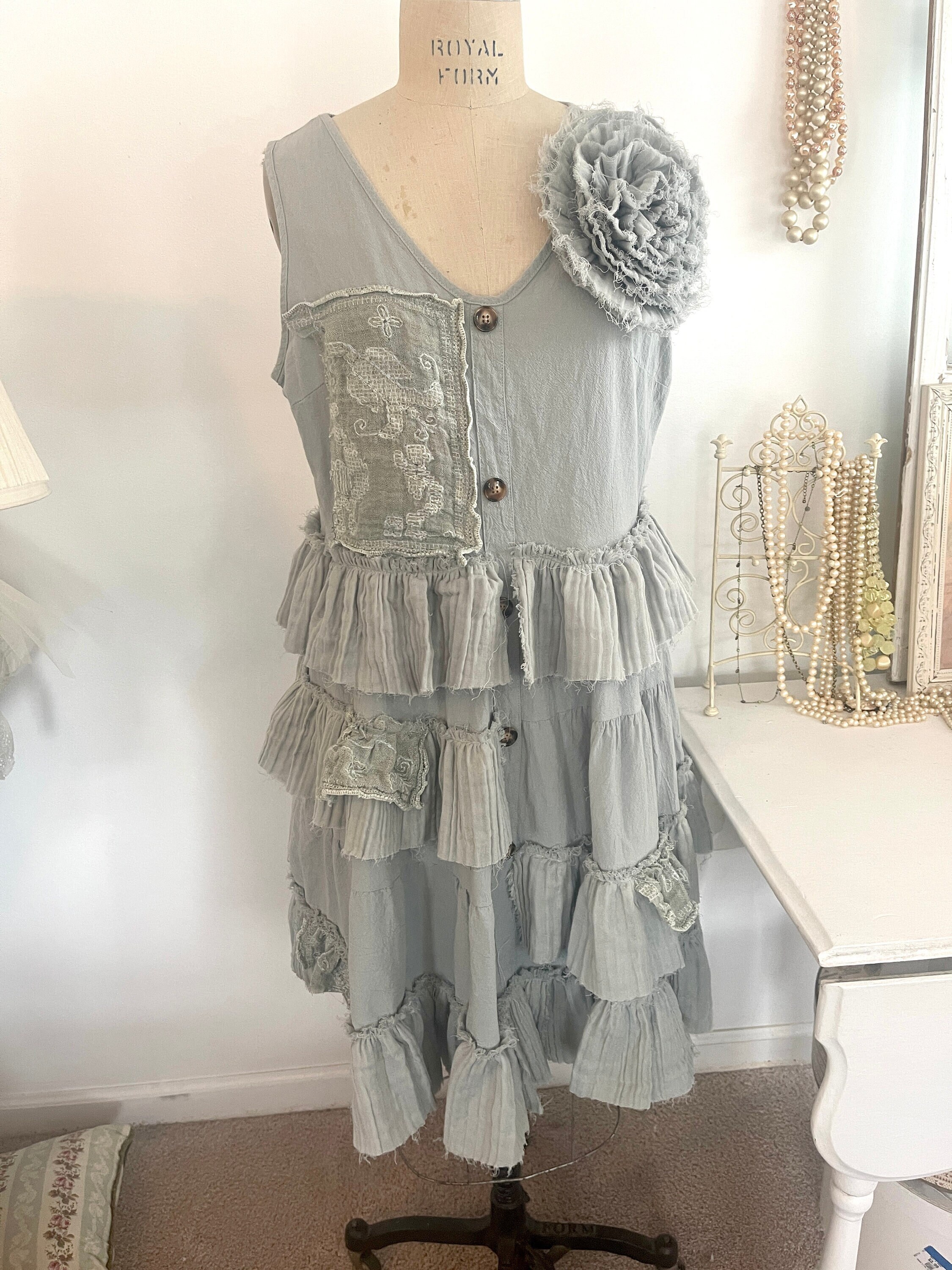 French Blue Dress Blue Dress Shabby Chic Dress Romantic Etsy