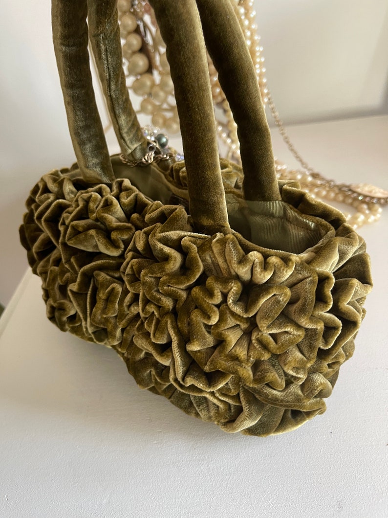 Wearable Art, Luxurious Velvet Purse Made in Plush Olive Green Velvet, Velvet Purses, Green