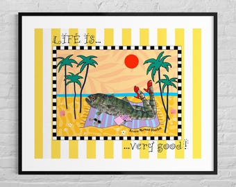 La vida del pez azul es muy buena - Impresión Gyotaku