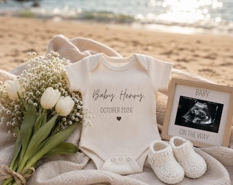 Summer Beach Pregnancy Announcement for Canva, Social Media Baby Reveal Template