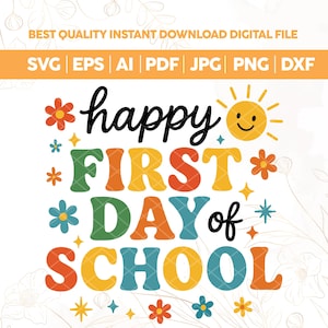 Happy First Day of School SVG PNG,1st day of school Png,Preppy First Day of School Png Design,Teacher Svg,Back To school Png,Hello school