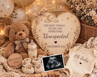 Unexpected Pregnancy Announcement Digital, Editable Baby Reveal Template, Surprise Gender Neutral Baby Announcement for Social Media 2027
