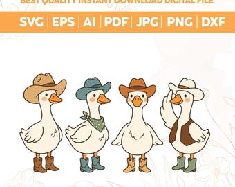Western Goose SVG PNG, Western Goose Design svg, Rolig Gås Png, Vilda Västern svg, Gås Cowboyhatt svg, Cowboygrafik, Söt Gås Sublimering