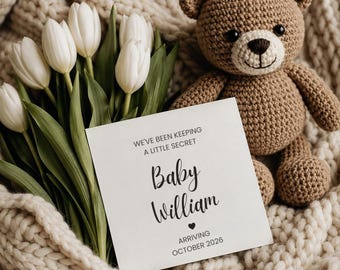 Simple Neutral Pregnancy Announcement,Boho Teddy Bear Baby Announcement, Digital Editable Template Social Media Pregnancy, Boho Baby Reveal