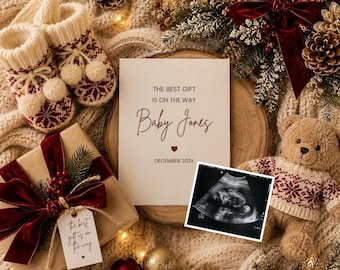 Christmas Pregnancy Announcement Template Editable Holiday Baby Reveal Digital December Social Media Post Minimalist Winter Due Date Idea