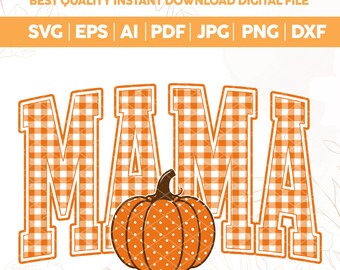 Retro Mama Pumpkin PNG, Fall Mama Sublimation Design, Trendy Gingham Pumpkin Shirt PNG, Coquette Autumn Digital Download