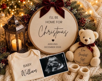 Editable Christmas Baby Announcement Digital Template, December Pregnancy Reveal, Neutral Holiday Baby Announcement,Ultrasound Announcement
