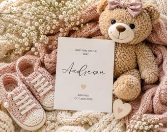 Baby Girl Announcement Digital Gender Reveal Editable Canva Templates Digital Pregnancy Announcement Social media Download Baby Girl Reveal