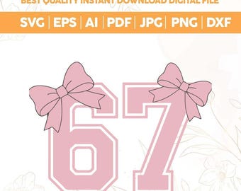 Meme engraçado de seis e sete, garotas coquetes com laço, SVG PNG, Número 67 SVG PNG, 67 PNG da moda, Design viral para camiseta 6/7, arquivos de corte para Cricut