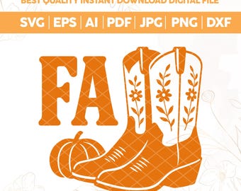 Western Fall SVG: Cowgirl Boots, Pumpkin Design (Digital Download)