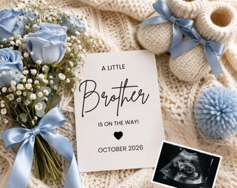 Editable Little Brother Pregnancy Announcement,Baby Boy Social Media Template,Blue Floral Announcement Social Media Reveal Template