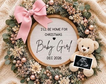 Christmas Baby Girl Gender Announcement Digital December 2025 Pregnancy Announcement Xmas Holiday Little Sister Social Media Reveal Template