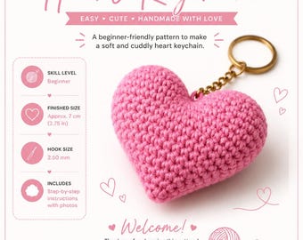 Crochet Heart Keychain Pattern PDF | Easy Beginner Amigurumi Heart | Bag Charm Keyring | Valentine Gift DIY | Instant Download