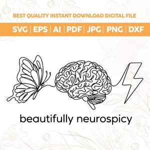 Hermoso SVG PNG Neurospicy, Mariposa Cerebral PNG, Regalo Neurodivergente SVG, Mentalmente En Otro Universo PNG, Concienciación sobre el Autismo SVG, Archivo Cricut