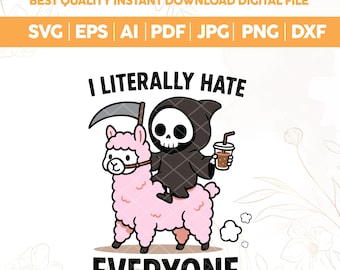 Funny Snarky Reaper & Llama Design: Sarcastic Mental Health SVG PNG (Digital Download)