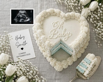 Baby Boy Pregnancy Announcement Template for Social Media - Editable Digital Gender Reveal Blue Cake