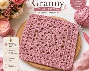 Floral Granny Square Crochet Pattern PDF, Easy Beginner Motif Tutorial, Crochet Coaster Pattern, Instant Digital Download
