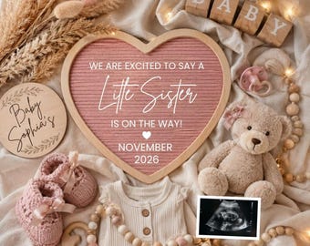 Girl Gender Reveal Pregnancy Announcement Digital, Its a Girl Editable Template, Little Sister Girl Gender Reveal for Husband, Boho Bear