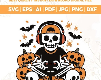 Halloween Skeleton Gamer Bruh SVG PNG,Funny Gaming Boys Kids Svg Png,Spooky Gamer T-Shirt,Skeleton Gamer Png, Gamer Lover,Cricut Cut files