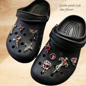 Gothic Clog Charms Set, Dark Aesthetic Shoe Chains for Crocs, Punk Goth Shoe Flowers, Alternative Clog Accessories, Edgy Gift