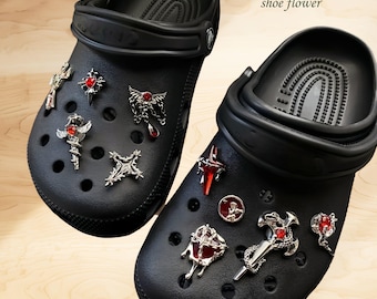 Gothic Clog Charms Set, Dark Aesthetic Shoe Chains for Crocs, Punk Goth Shoe Flowers, Alternative Clog Accessories, Edgy Gift