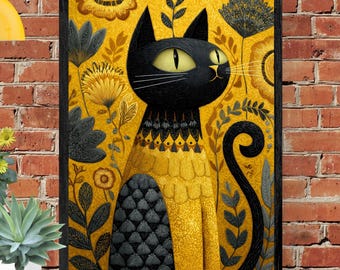 Póster de gato geométrico: regalo artístico para amantes de los gatos (descarga digital)