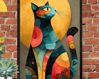 Abstract Cat Lover Print: Bold Geometric Home Decor (Digital Download)