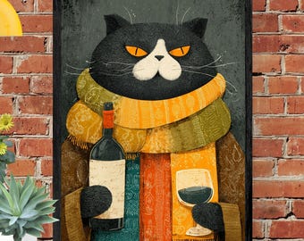 Póster artístico de gato: Decoración felina moderna para el hogar (descarga digital)
