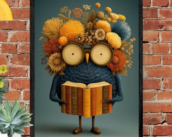 Owl Reading Poster: Whimsical Library Classroom Decor (Digital Download)