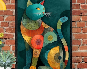 Abstract Cat Lover Print: Bold Geometric Home Decor (Digital Download)