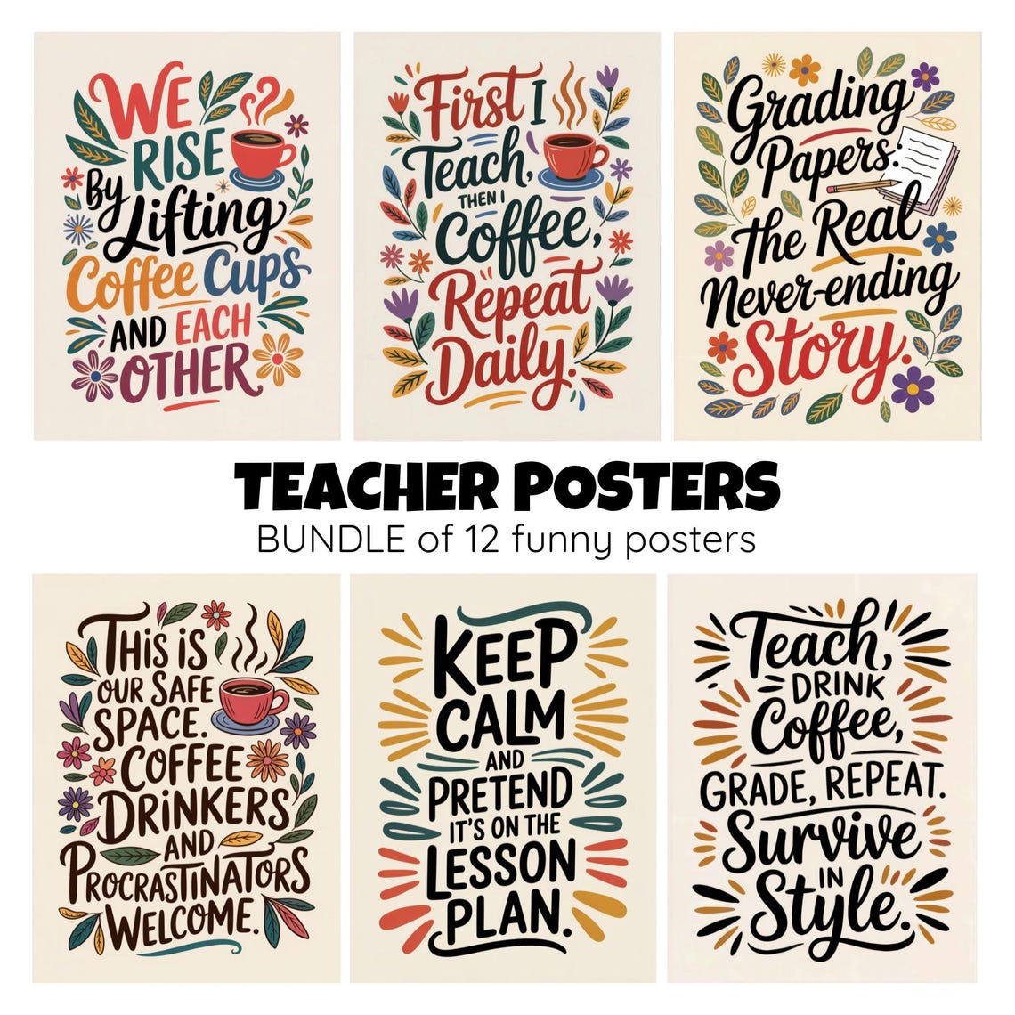 Funny Teacher Posters Bundle: Colorful Classroom Decor (digital ...