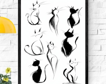 Póster de amante de los gatos en blanco y negro: Arte moderno de gatos (descarga digital)