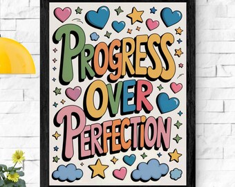 Fortschritt über Perfektion Klassenzimmer Poster: Wachstum Mindset Art (digitaler Download)