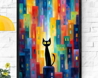 Póster artístico de amantes de los gatos: Arte animal moderno (descarga digital)