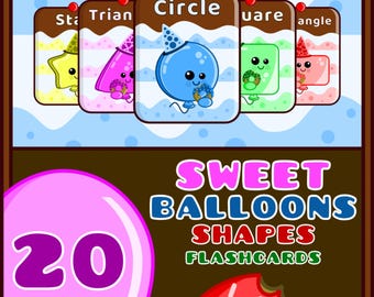 Schede didattiche sulle forme dei palloncini: apprendimento per bambini, decorazioni per la cameretta dei bambini (download digitale)