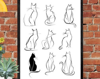 Póster de amante de los gatos en blanco y negro: Arte moderno de gatos (descarga digital)
