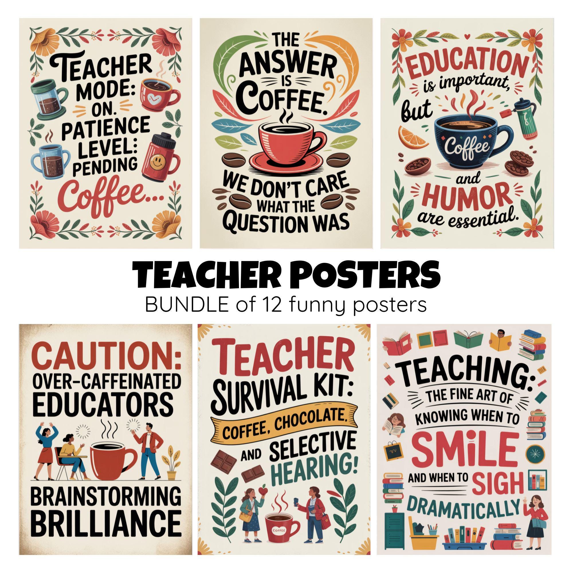 Funny Teacher Posters Bundle: Colorful Classroom Decor (digital ...