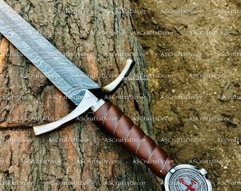 Espada larga de Damasco forjada a mano / Espada de fantasía medieval / Regalo de coleccionista de acero hecho a mano
