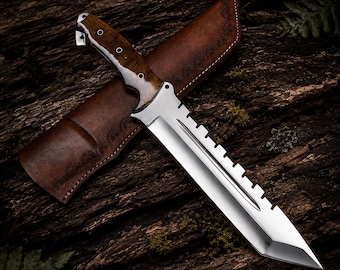 Handcrafted Survival Bowie Knife, High Carbon Steel Full Tang Hunting Blade with Leather Sheath