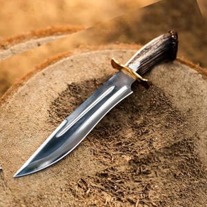 Benutzerdefinierte Hnad Geschmiedet Karbonstahl Hirsch Geweih Bowiemesser, Handgefertigte Hirschhorn Jagdmesser, Krone Hirsch Griff Messer, Beste Geschenk