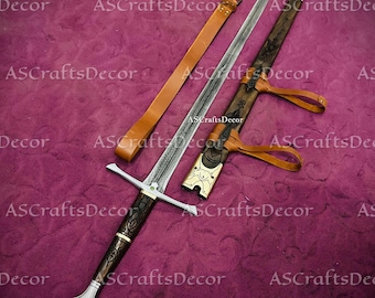 Espada vikinga medieval de Damasco: empuñadura de nogal, vaina ornamentada, regalo de coleccionista